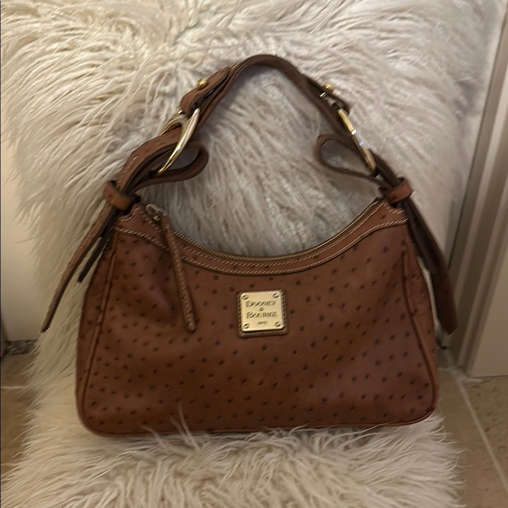 Brown Leather Shoulder Bag with Gold Hardware and Crescent Shape